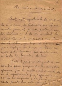 LLamado a la unidad  [manuscrito] Vicente Huidobro.
