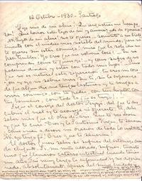 [Carta], 1930 oct. 12 Santiago, Chile <a> Vicente Huidobro, Europa