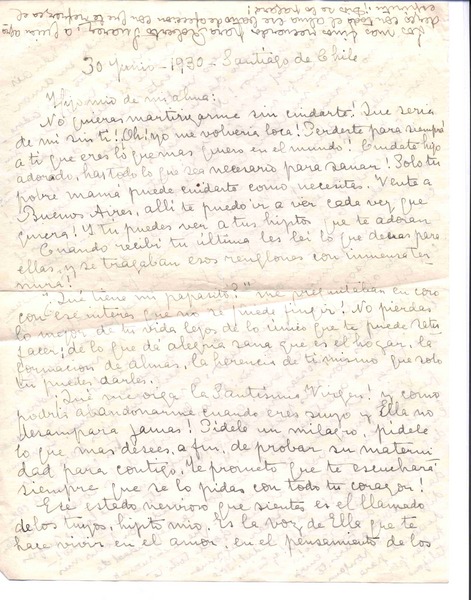 [Carta], 1930 jun. 30 Santiago, Chile <a> Vicente Huidobro, Paris, Francia