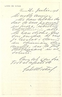 [Carta], 1920 jul. 21 Temuco, Chile <a> Maximiliano Salas Marchán, Chile