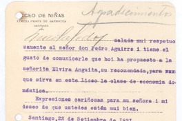 [Carta], 1921 sept. 22 Santiago, Chile <a> Pedro Aguirre Cerda, Chile