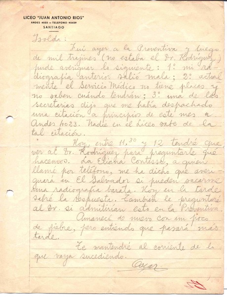 [Carta, entre 1940 y 1947, Chile?] <a> Isolda Pradel