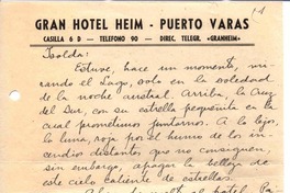 [Carta], 1945 ene. 19 Puerto Varas, Chile <a> Isolda Pradel  [manuscrito] Oscar Castro.
