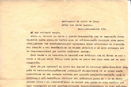 [Carta], 1944 jul. 8-9 Santiago, Chile <a> Oscar Castro  [manuscrito] Alone.
