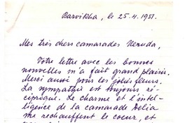 [Carta], 1951 mayo 25 Barvikha [a] Pablo Neruda