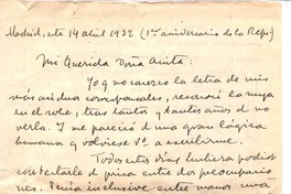 [Carta] 1932 abr. 14, Madrid, España [a] Anita vda. de Jordán