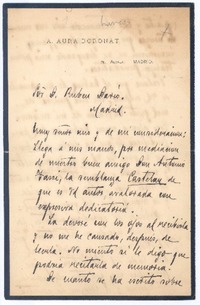[Carta entre 1900 y 1916], Madrid, España <a> Rubén Darío
