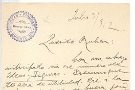 [Carta], 1912 jul. 3 Buenos Aires, Argentina <a> Rubén Darío