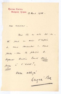 [Carta], 1906 nov. 19 Buenos Aires, Argentina <a> Rubén Darío