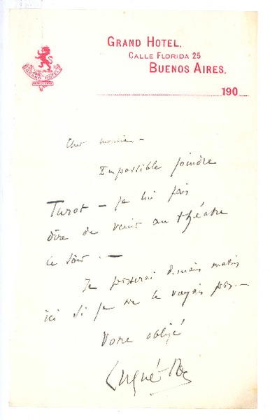 [Carta], 1906 Buenos Aires, Argentina <a> Rubén Darío