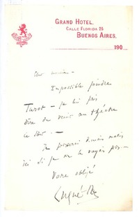 [Carta], 1906 Buenos Aires, Argentina <a> Rubén Darío
