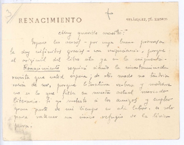 [Carta], c.1912 Madrid, España <a> Rubén Darío