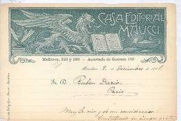 [Carta], 1901 dic. 9 Barcelona, España <a> Rubén Darío