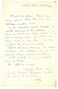 [Carta], 1901 abr. 21 Monte Carlo, Mónaco <a> Rubén Darío