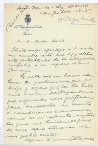 [Carta], 1912 nov. 28 Paris, Francia <a> Rubén Darío