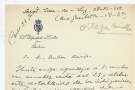[Carta], 1912 nov. 28 Paris, Francia <a> Rubén Darío
