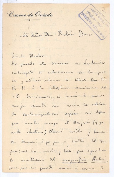 [Carta], c. 1900 España <a> Rubén Darío