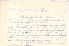 [Carta], 1916 sep. 22 Santander, España <a> José Estrañi Grau