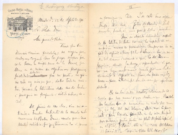 [Carta], 1905 ago. 12 Madrid, España <a> Rubén Darío