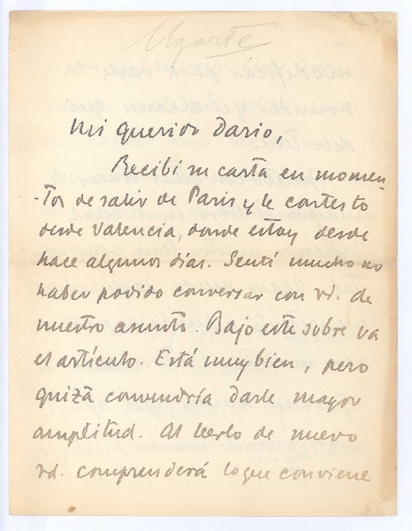 [Carta], 1911 ene. 21 Valencia, España <a> Rubén Darío