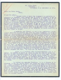 [Carta], 1911 sep. 4 Liverpool, Inglaterra <a> Rubén Darío