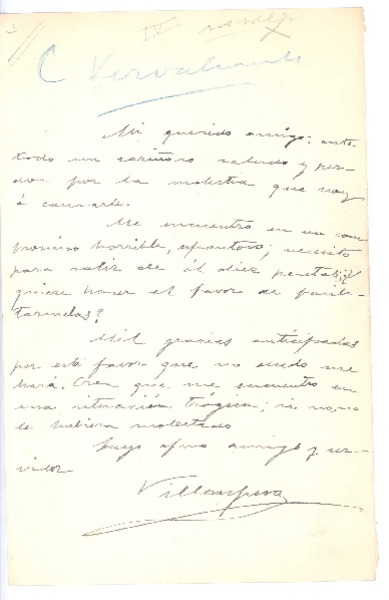 [Carta], c.1911 Madrid, España <a> Rubén Darío