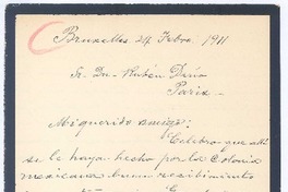 [Carta], 1911 feb. 24 Bruselas, Bélgica <a> Rubén Darío