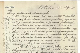 [Carta] 1921 oct. 4, Santiago, Chile [a] Manuel Magallanes Moure