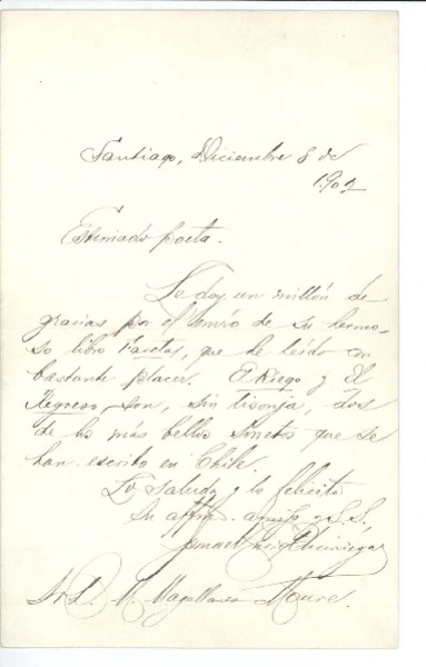 [Carta] 1902 dic. 8, Santiago, Chile [a] Manuel Magallanes Moure