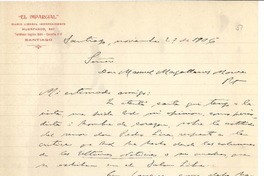 [Carta] 1906 nov. 27, Santiago, Chile [a] Manuel Magallanes Moure