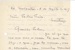 [Carta] 1917 ago. 8, El Melocotón, Chile [a] Pedro Prado