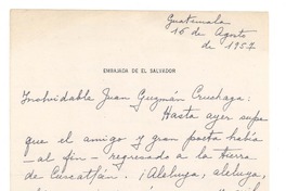 [Carta] 1957 ago. 15, El Salvador [a] Juan Guzmán Cruchaga