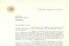 [Carta], 1963 ago. 20 Santiago, Chile <a> Magdalena Petit