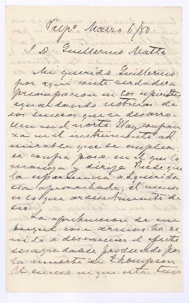 [Carta], 1880 mar. 6 Valparaíso, Chile <a> Guillermo Matta