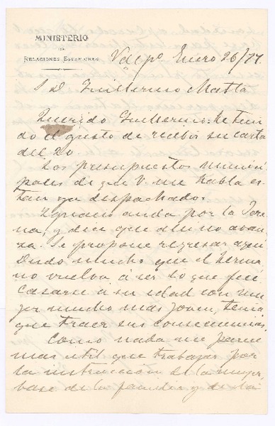 [Carta], 1877 ene. 26 Santiago, Chile <a> Guillermo Matta