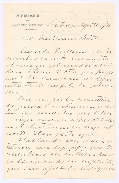 [Carta], 1876 ago. 8 Santiago, Chile <a> Guillermo Matta