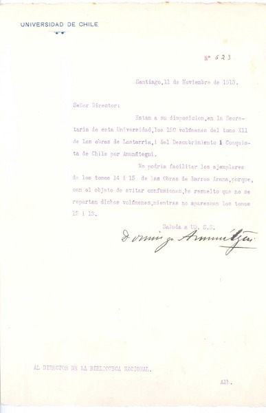 [Carta], 1913 nov. 11 Santiago, Chile <a> Biblioteca Nacional