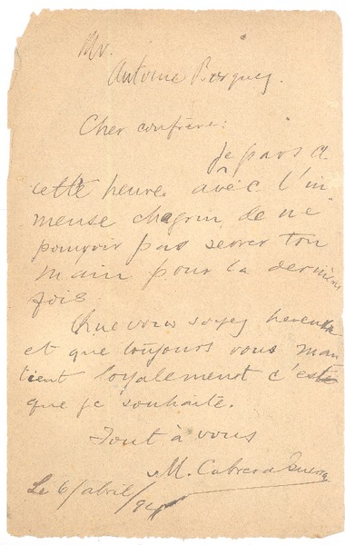 [Carta], 1894 abr. 6 Francia <a> Antonio Bórquez Solar