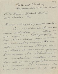 [Carta] 1933 abr. 1, Puerto Rico [a] Gabriela Mistral, Puerto Rico