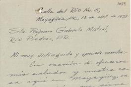 [Carta] 1933 abr. 1, Puerto Rico [a] Gabriela Mistral, Puerto Rico