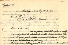 [Carta] 1933 ago. 2, Santiago, [Chile] [a] Lucía [i.e. Lucila] Godoy, Madrid, [España]