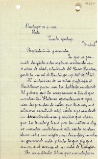 [Carta] 1933 abr. 30, Santiago [a] Gabriela Mistral, Madrid