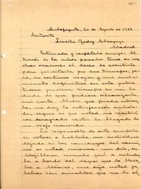[Carta] 1933 ago. 20, Antofagasta, [Chile] [a] Lucila Godoy Alcayaga, Madrid, [España]