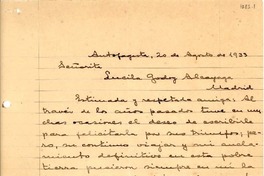 [Carta] 1933 ago. 20, Antofagasta, [Chile] [a] Lucila Godoy Alcayaga, Madrid, [España]
