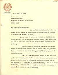 [Carta] 1933 jul. 4, Santiago [a] Gabriela Mistral, Puerto Rico