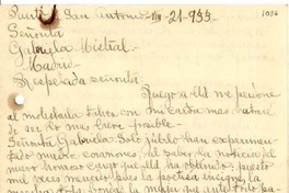 [Carta] 1933 ago. 21, Puerto de San Antonio, Chile [a] Gabriela Mistral, Madrid, [España]