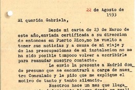 [Carta] 1933 ago. 22, Alexandria, Egypte [a] Gabriela [Mistral], [Madrid, España]