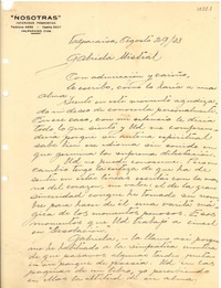 [Carta] 1933 ago. 29, Valparaíso, [Chile] [a] Gabriela Mistral