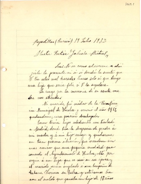 [Carta] 1933 jul. 19, Curicó [a] Gabriela Mistral
