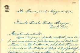[Carta] 1933 mayo 1, La Serena [a] Gabriela Mistral, Puerto Rico
